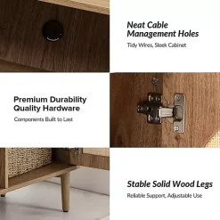 Oak and Natural Rattan Media Cabinet