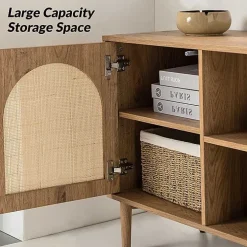 Oak and Natural Rattan Media Cabinet