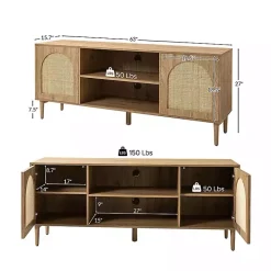 Oak and Natural Rattan Media Cabinet