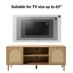 Oak and Natural Rattan Media Cabinet