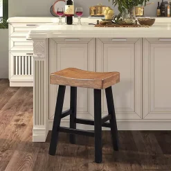 Oak Wood Backless Cooper Counter Stools, Set of 2