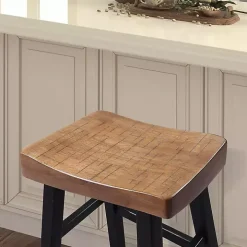 Oak Wood Backless Cooper Counter Stools, Set of 2