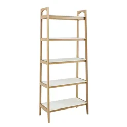 Off White Wood Shelves with Natural Frame Bookcase