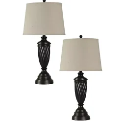 Oiled Bronze Twisted Urn Table Lamps, Set of 2