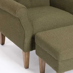 Olive Green Boucle Tufted Chair & Ottoman Set