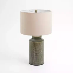 Olive Green Grid Ceramic Table Lamp