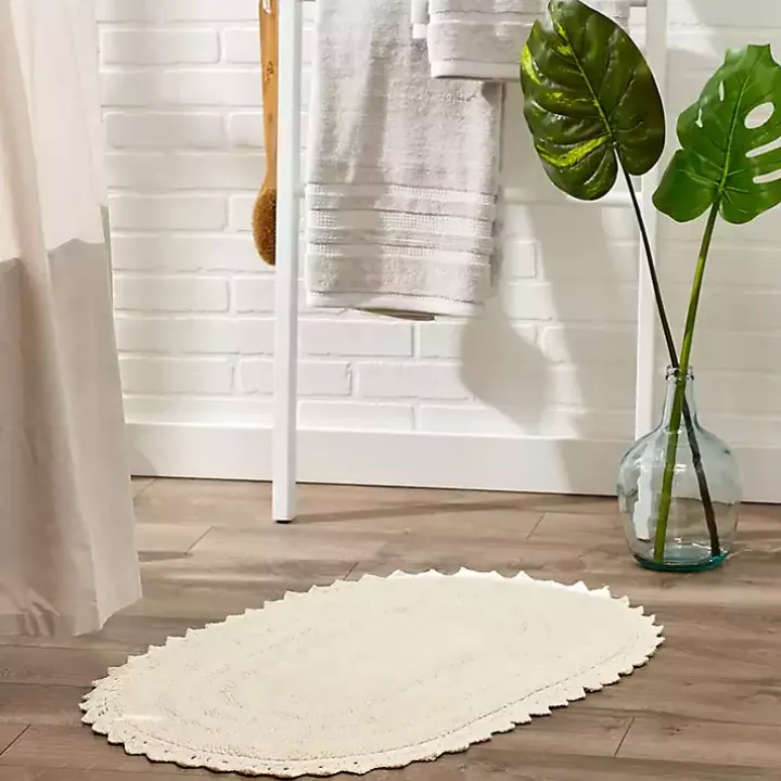 Oval Classic Ivory Crochet Bath Mat