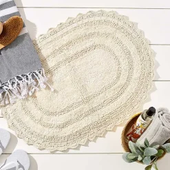 Oval Classic Ivory Crochet Bath Mat
