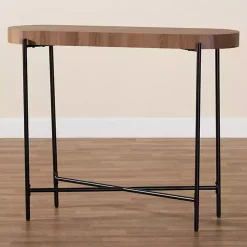 Oval Light Brown Wood X Base Console Table