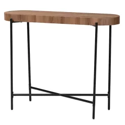 Oval Light Brown Wood X Base Console Table