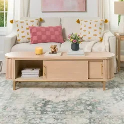 Oval Ribbed Sliding Doors Coffee Table