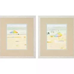 Pastel Beach Umbrella Framed Art Prints, Set of 2