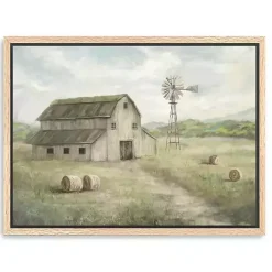 Peaceful Farm Oak Framed Canvas Art Print