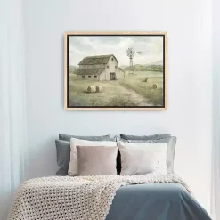 Peaceful Farm Oak Framed Canvas Art Print
