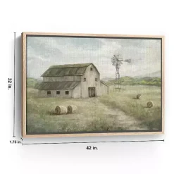 Peaceful Farm Oak Framed Canvas Art Print