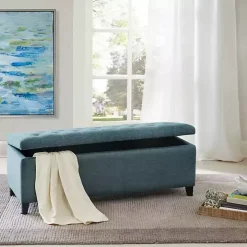 Peacock Blue Button Tufted Storage Bench