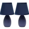 Petite Blue Oblong Table Lamps, Set of 2