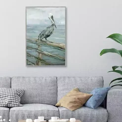 Pierside Pelican Framed Canvas Art Print