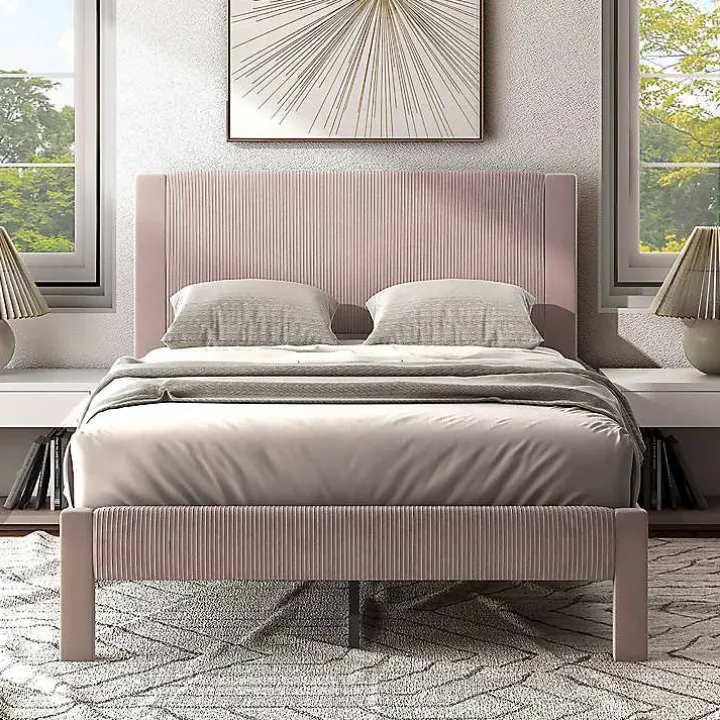 Pink Upholstered Dalia Queen Platform Bed