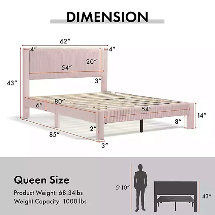 Pink Upholstered Dalia Queen Platform Bed