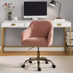 Pink Velvet Swivel Jacyln Office Chair