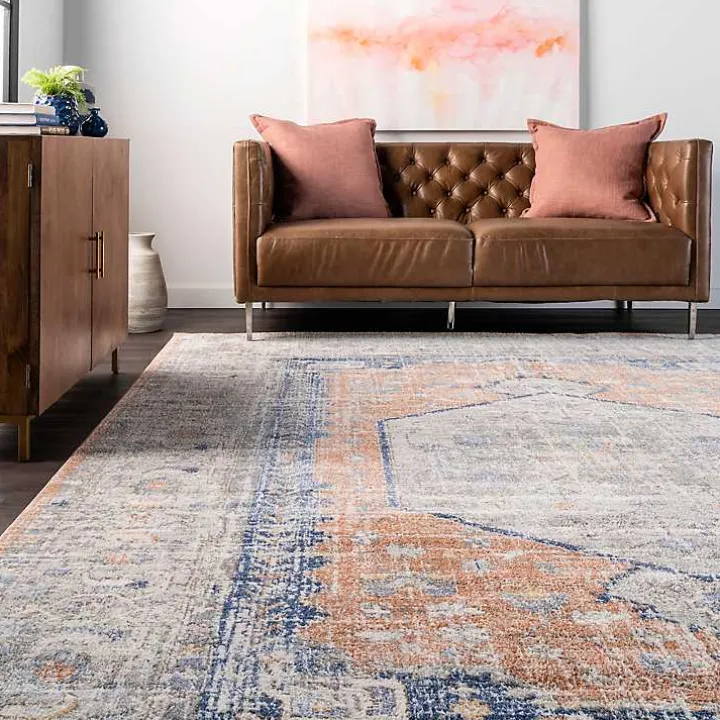 Pink Vintage Floral Print Area Rug, 8x10