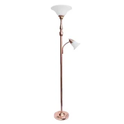 Polished Rose Gold and White Reading Arm Torchiere