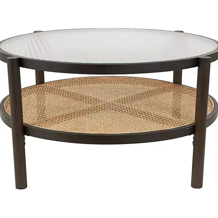 Rattan and Glass 2-Tier Coffee Table