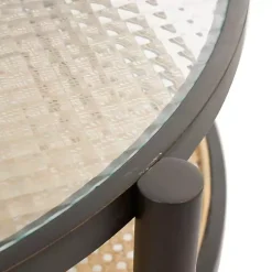 Rattan and Glass 2-Tier Coffee Table