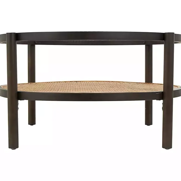 Rattan and Glass 2-Tier Coffee Table