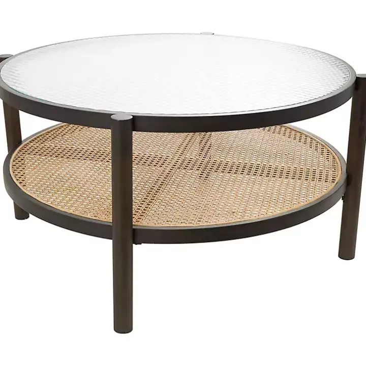Rattan and Glass 2-Tier Coffee Table