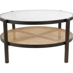 Rattan and Glass 2-Tier Coffee Table