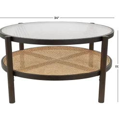 Rattan and Glass 2-Tier Coffee Table