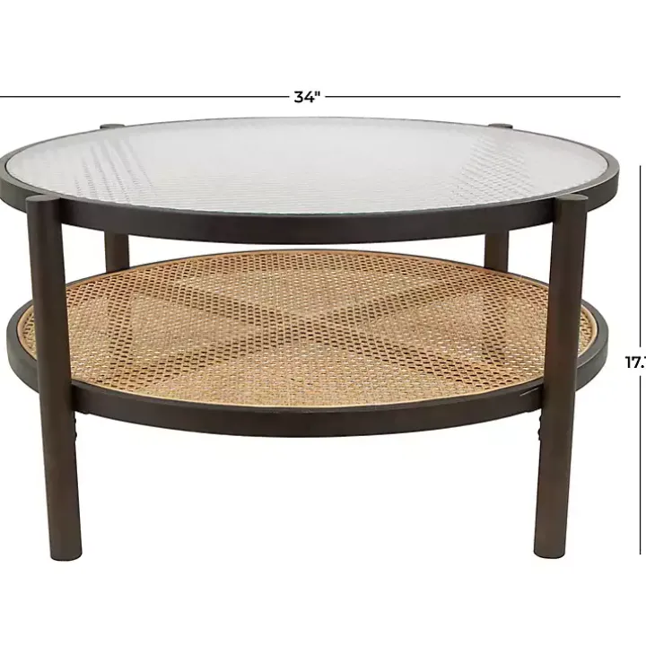 Rattan and Glass 2-Tier Coffee Table