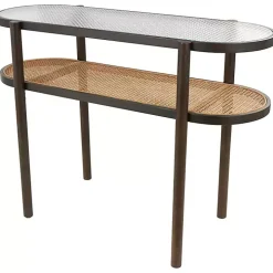 Rattan and Glass 2-Tier Console Table