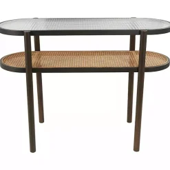 Rattan and Glass 2-Tier Console Table