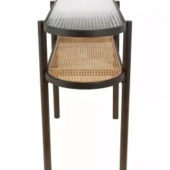 Rattan and Glass 2-Tier Console Table