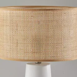 Rattan Shade White Base Table Lamp