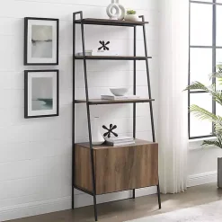 Reclaimed Wood Modern Ladder Bookcase with Cabinet