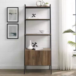 Reclaimed Wood Modern Ladder Bookcase with Cabinet