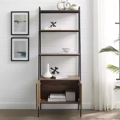 Reclaimed Wood Modern Ladder Bookcase with Cabinet