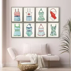 Red and Blue Vintage Swimsuits Art, Set of 4