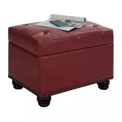 Red Faux Leather Jessy Storage Ottoman