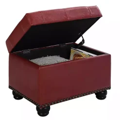 Red Faux Leather Jessy Storage Ottoman