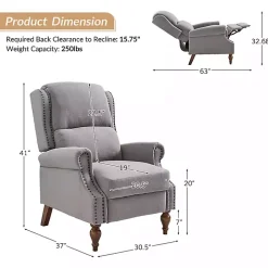 Rosalie Light Gray Upholstered Manual Recliner