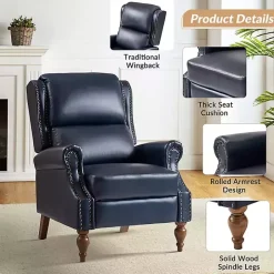 Rosalie Navy Faux Leather Manual Recliner