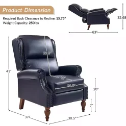 Rosalie Navy Faux Leather Manual Recliner