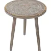 Round Antique Gray Engraved Accent Table