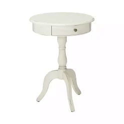 Round Antique White Pedestal Accent Table