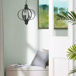 Round Black Iron Ornate Pendant Light